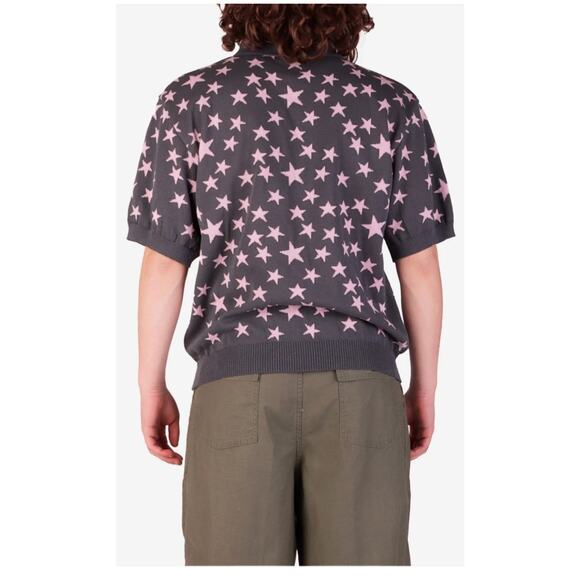 NWT NEEDLES Men's Grey Pink Stars Japan Relax Fit Knit Button Polo Sweater Sz XS - Picture 5 of 16